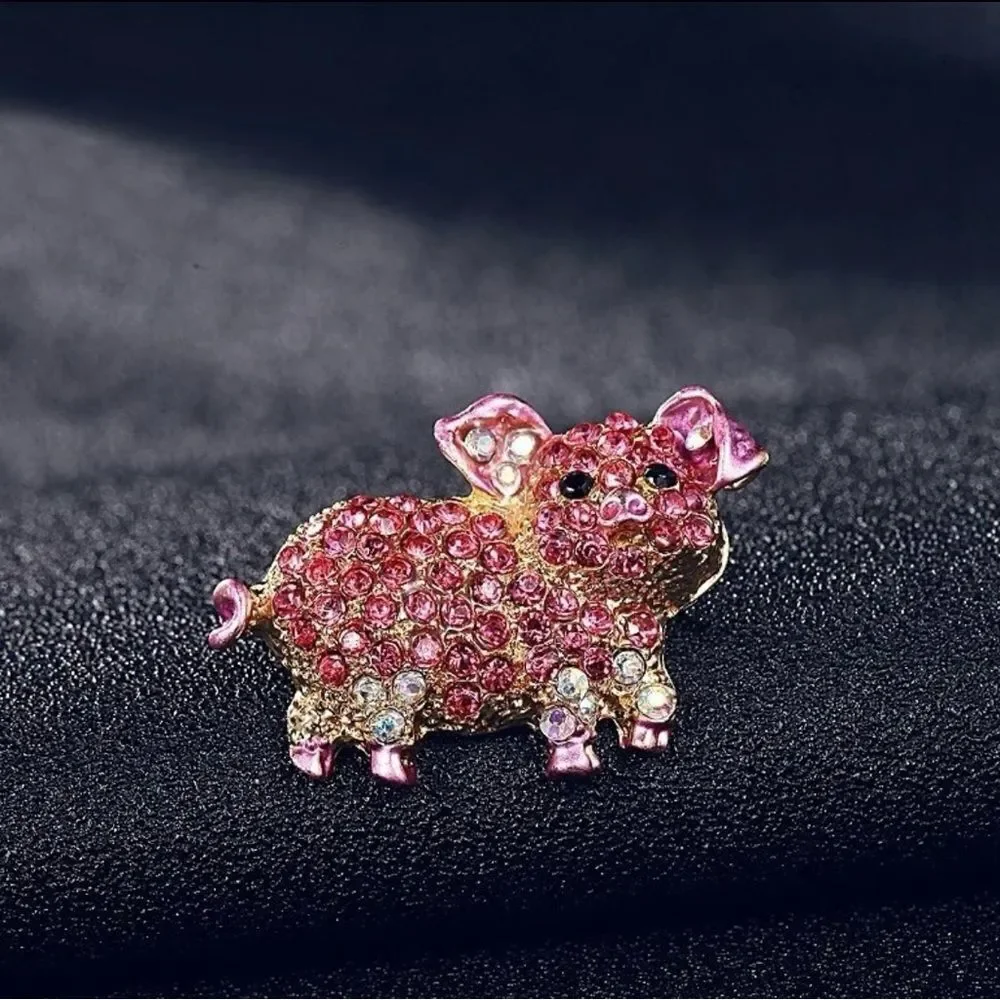 PINK PIG RHINESTONE BROOCH‎